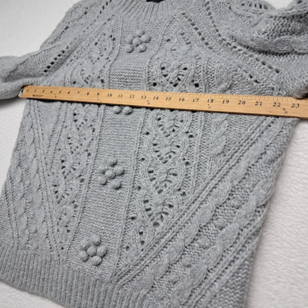 J. Crew Sweater Women's Medium Gray Pointelle Wool Alpaca Popcorn Flowers Winter